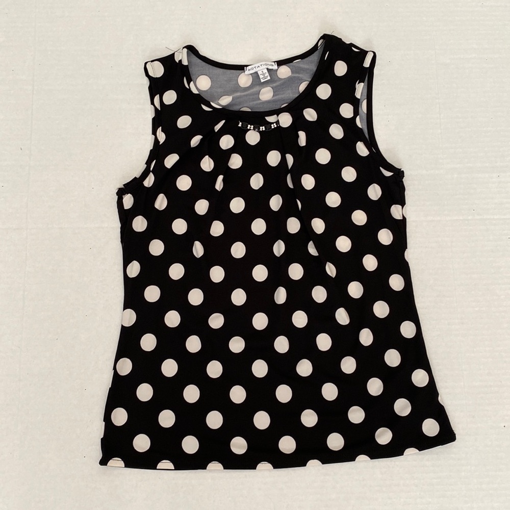 Notations, size small, black with white polka dots. Sleeveless, New
